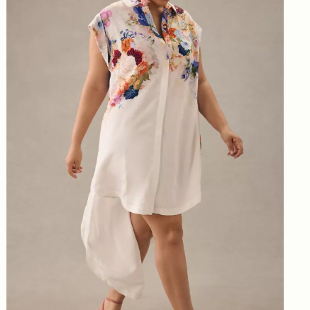 102 Anthropologie Maeve Floral High-Low Shirt Dress